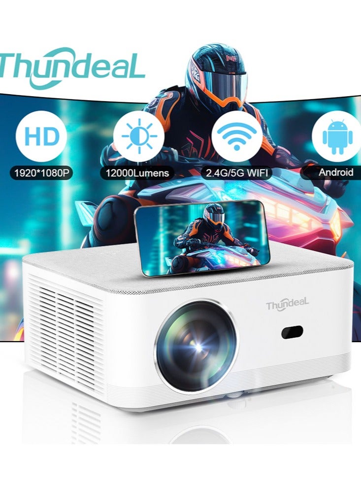 ThundeaL Smart Projector with WiFi and Bluetooth, Portable Mini Projector, Full HD Video WiFi Android Projector for Home Theater, Auto Focus & Keystone,Zoom, Native 1080P Movie - Image 1