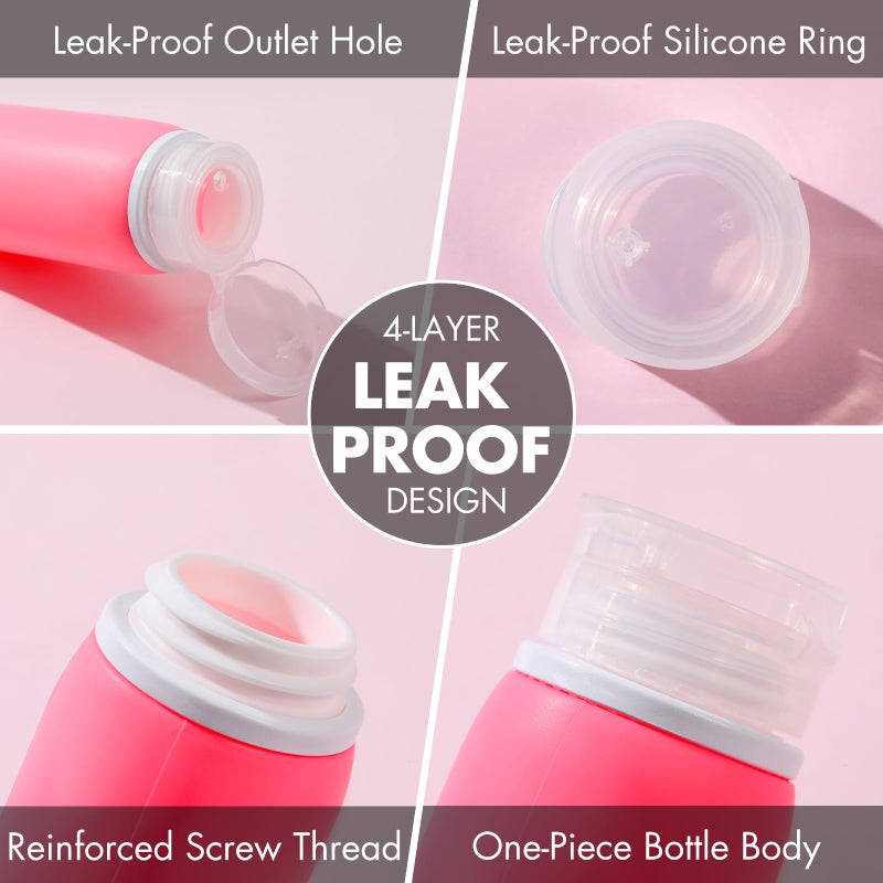 Muslish 21 Pack Travel Bottles for Toiletries, Leak-Proof TSA Compliant Silicone Travel Size Containers for Shampoo and Conditioner, BPA Free with Toiletry Bag (Pink) - Image 4