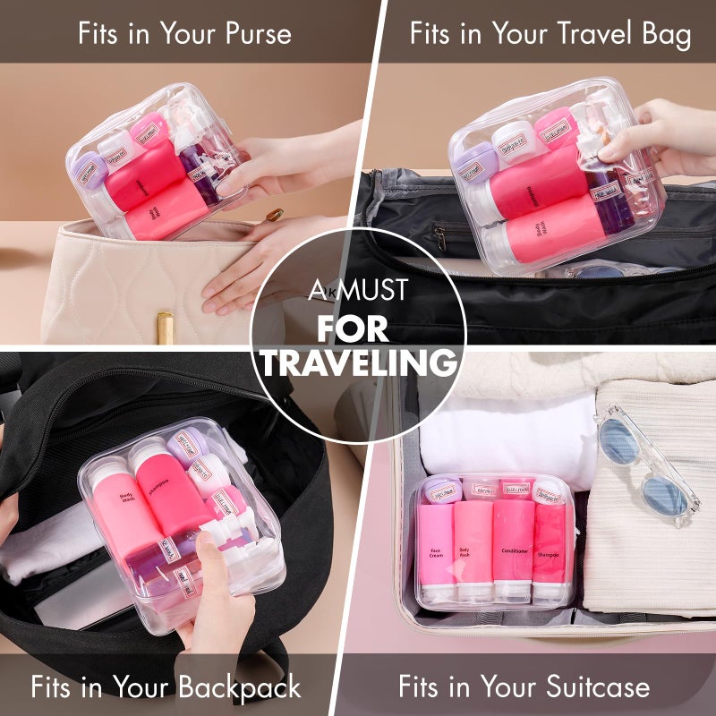Muslish 21 Pack Travel Bottles for Toiletries, Leak-Proof TSA Compliant Silicone Travel Size Containers for Shampoo and Conditioner, BPA Free with Toiletry Bag (Pink) - Image 5