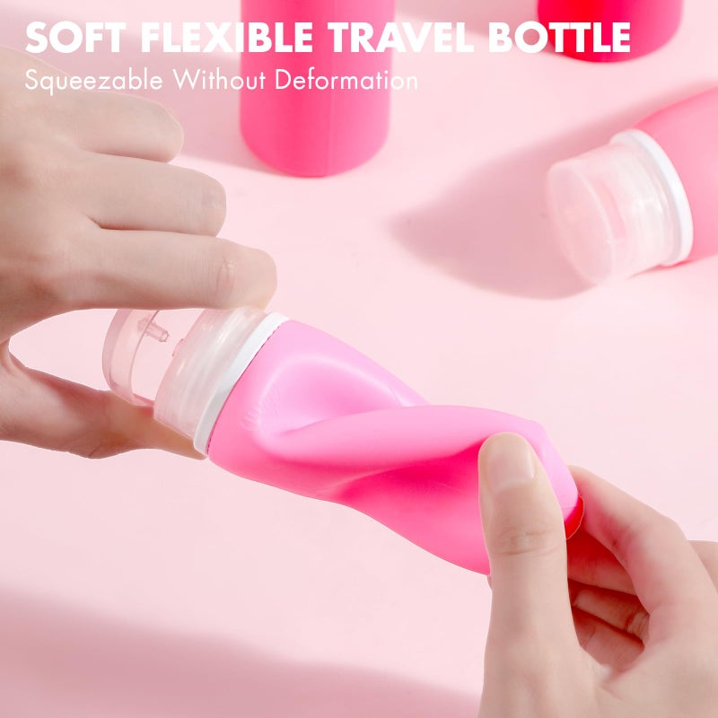 Muslish 21 Pack Travel Bottles for Toiletries, Leak-Proof TSA Compliant Silicone Travel Size Containers for Shampoo and Conditioner, BPA Free with Toiletry Bag (Pink) - Image 2