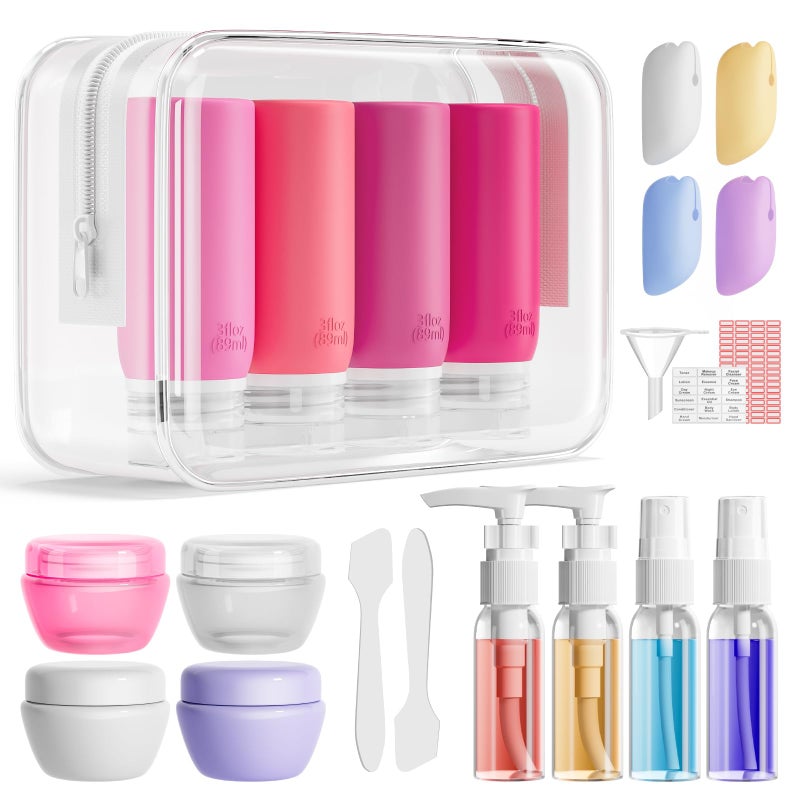 Muslish 21 Pack Travel Bottles for Toiletries, Leak-Proof TSA Compliant Silicone Travel Size Containers for Shampoo and Conditioner, BPA Free with Toiletry Bag (Pink) - Image 1