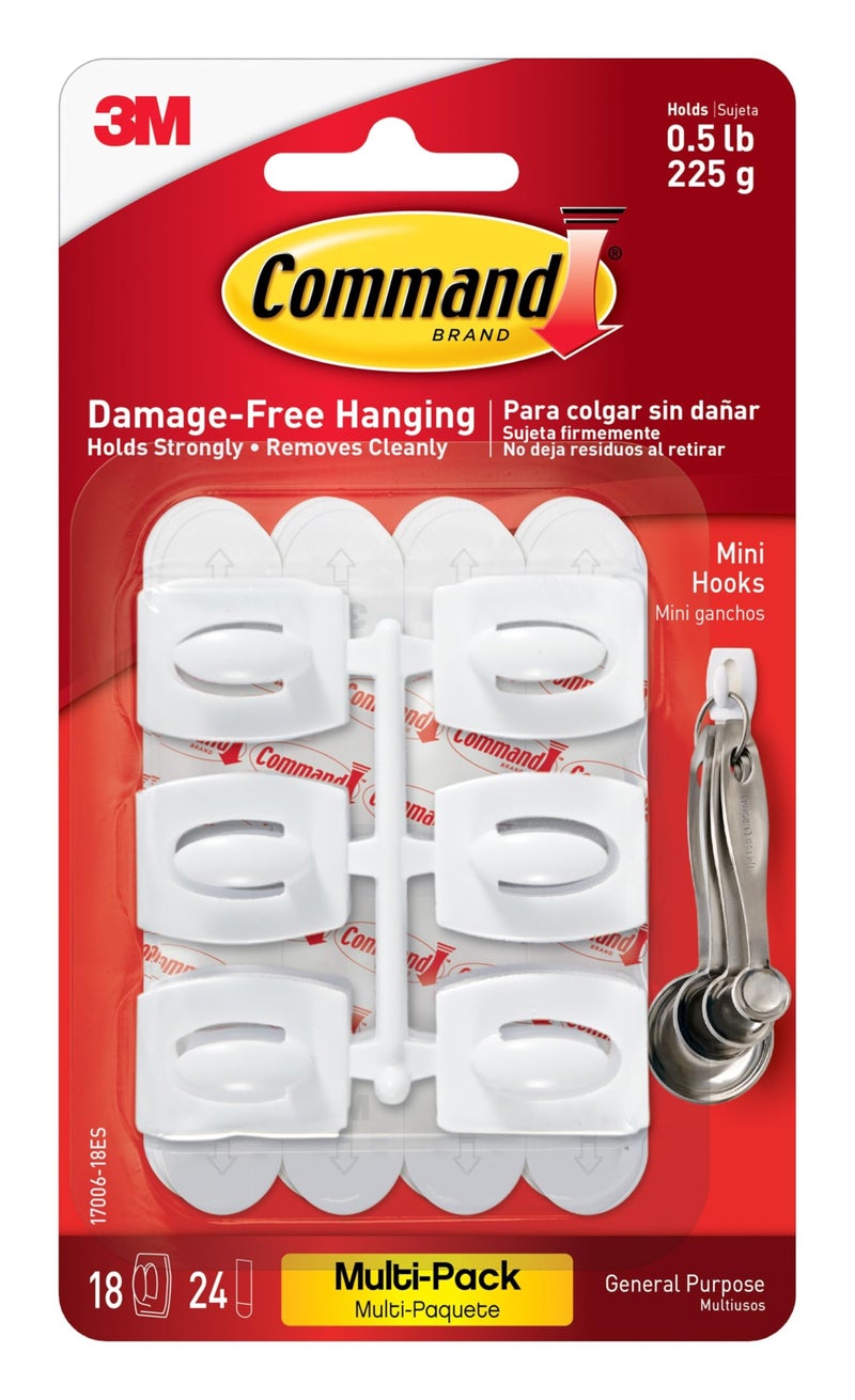 Command Damage Free Hanging Light Clips with Adhesive Strips, No Tools Mini Wall Hooks for Hanging Decorations in Living Spaces, 18 White Wall Hooks and 24 Command Strips - Image 1