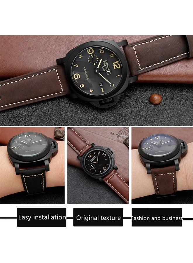 حزام ساعة من الجلد الأصلي، 22 مم، حزام ساعة، متوافق مع ساعة Huawei Watch و Samsung Galaxy Watch و Panerai Watch و Tissot و Casio و Fossil وغيرها من الموديلات ذات عروات الساعة مقاس 22 مم، يأتي مع أداة و 3 قضبان زنبركية، بني داكن - Image 4