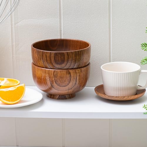 Cospring Handmade Wood Bowl, Mug, for Rice, Soup, Dip, Coffee, Tea, Decoration (2PCS Jujube Bowls, XL: 5.5 inch Dia by 3-1/8 inch High) - Image 3