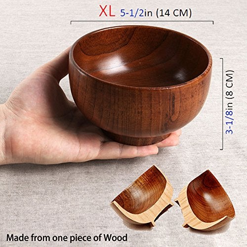 Cospring Handmade Wood Bowl, Mug, for Rice, Soup, Dip, Coffee, Tea, Decoration (2PCS Jujube Bowls, XL: 5.5 inch Dia by 3-1/8 inch High) - Image 2