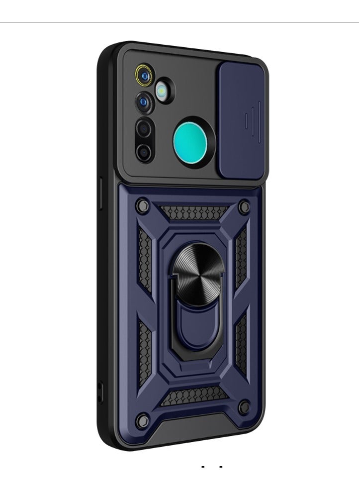 Case Cover Shockproof Protective Case with Camera Protection and Metal Ring Compatible with  Realme 5 Pro (Blue)