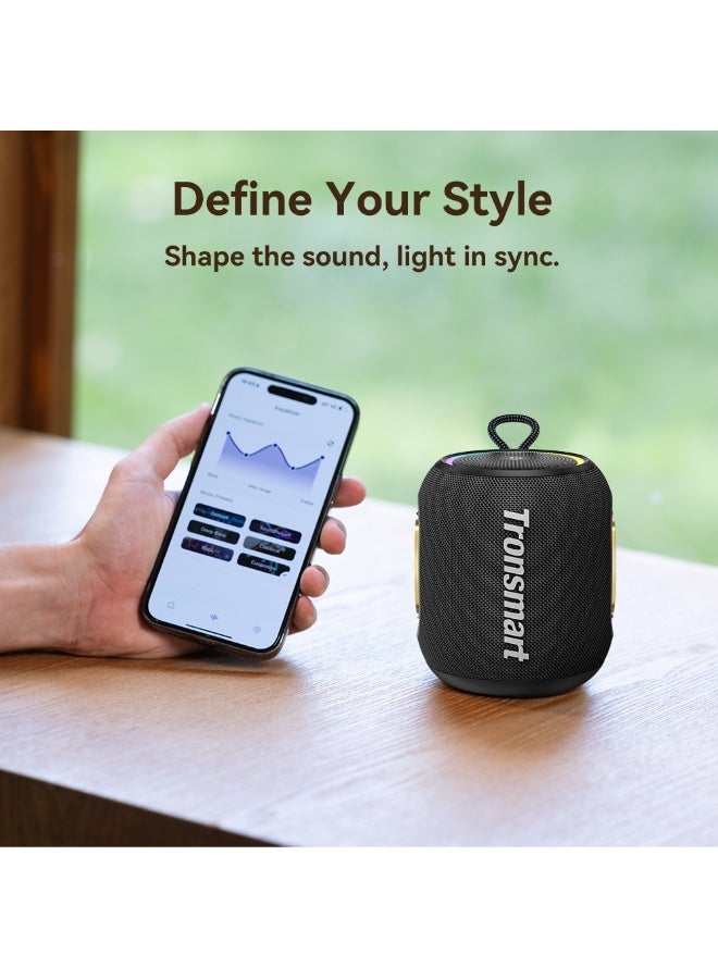Tronsmart T8 Mini Portable Bluetooth Speaker 5.3, 16W Big Bass, 20 Hours Playtime, 360° Stereo Sound, IPX7 Waterproof, Custom EQ & Light, for Home, Outdoor, Travel (Black) - Image 5