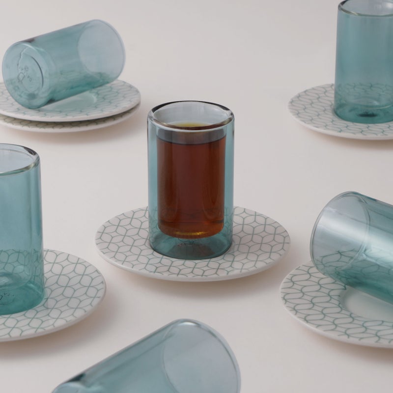 Dallaty 12Pcs Glass Tea Set, Blue - Image 1