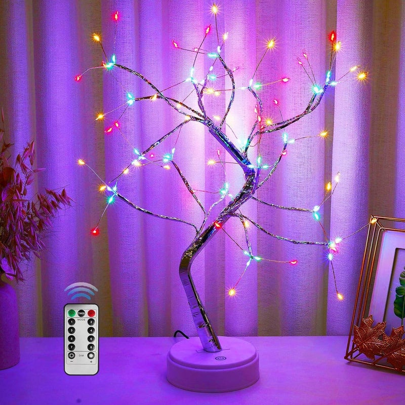 شجرة بونساي سحرية بطول 20 بوصة مزودة بـ 108 مصابيح LED، مصباح شجرة صناعي يمكن تصنيعه بنفسك، يعمل بالبطارية أو من خلال USB، أضواء جميلة لغرفة المعيشة أو النوم أو حفلات عيد الميلاد أو هدايا منزلية أو لتزيين الغرف (ملونة) - Image 1