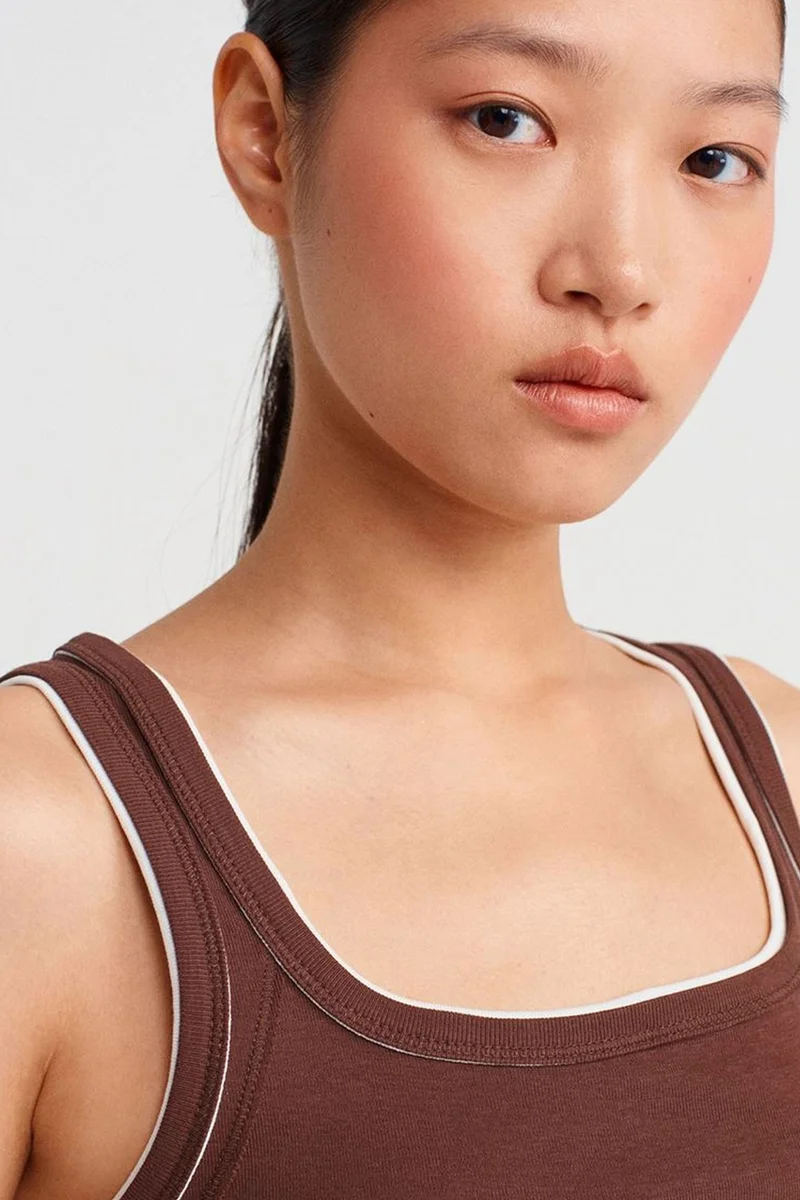 Dilvin Chestnut Brown DILVIN Women's Ribbed Cotton Cami Blouse for Women | Best Price UAE
