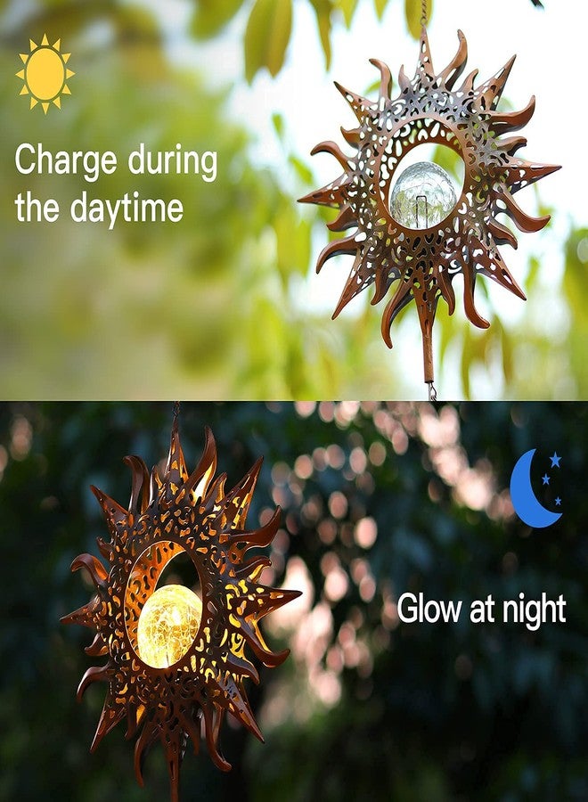 DesGully Solar Wind Chimes, Sun Wind Chime Outdoor Clearance w/Glowing Crackle Glass LED Unique Wind Bells for Outside Waterproof Chimes, Gifts for Her/Him (42" Long Metal Chimes)… - Image 2