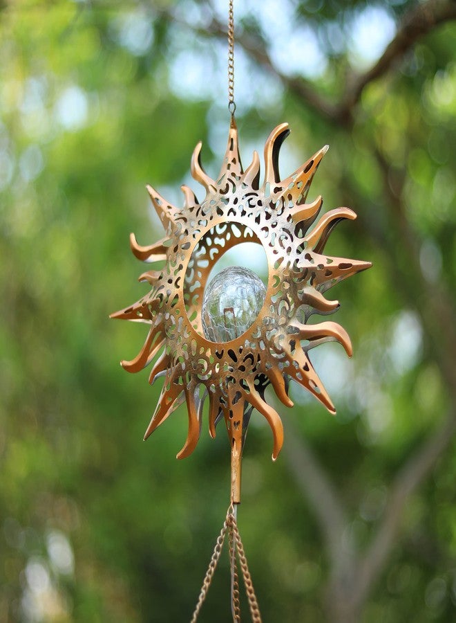 DesGully Solar Wind Chimes, Sun Wind Chime Outdoor Clearance w/Glowing Crackle Glass LED Unique Wind Bells for Outside Waterproof Chimes, Gifts for Her/Him (42" Long Metal Chimes)… - Image 3
