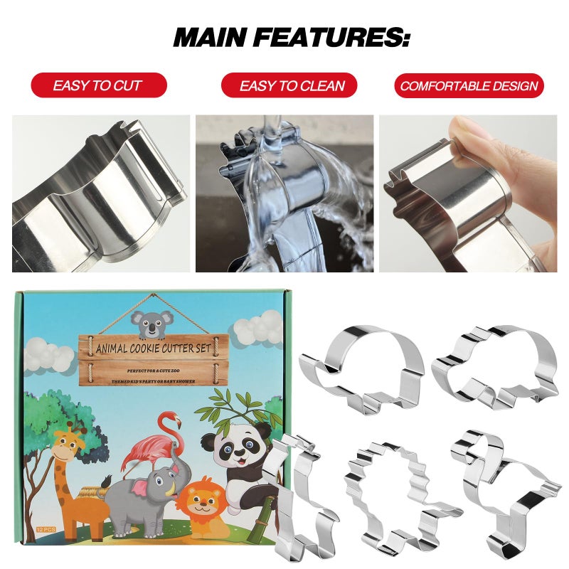 RUNHUAPPY Animal Cookie Cutters, 12 PCS Cookie Cutters Set with Lion, Giraffe, Hippo, Panda, Koala, Elephant, Dog, Crocodile, Flamingo etc. (Gift Box) - Image 4