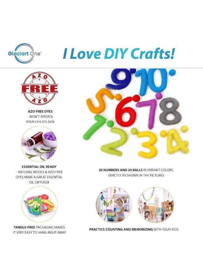Glaciart One Glaciart One Garland with Numbers, Natural Handmade Wool 123 Letters and Balls Decorative Wall Decor for Class, Playroom, Children's Room, Children's Room, Room - Image 2