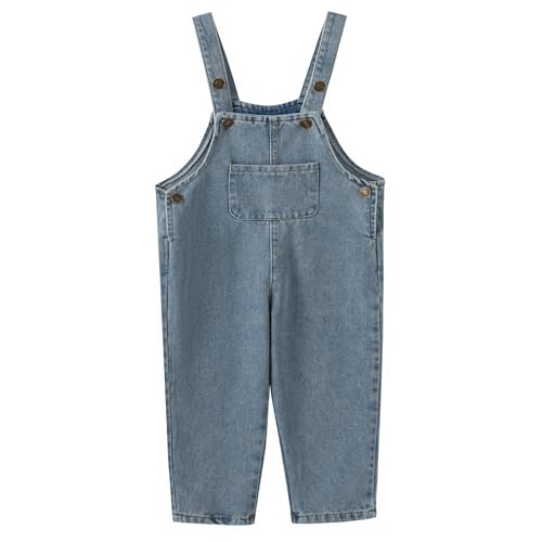 JWWN Little Boys Girls Long Denim Bib Overalls Kids Soft Cotton Rugged Relaxed Fit Jumpsuits Pants (Blue,6Years) - Image 1