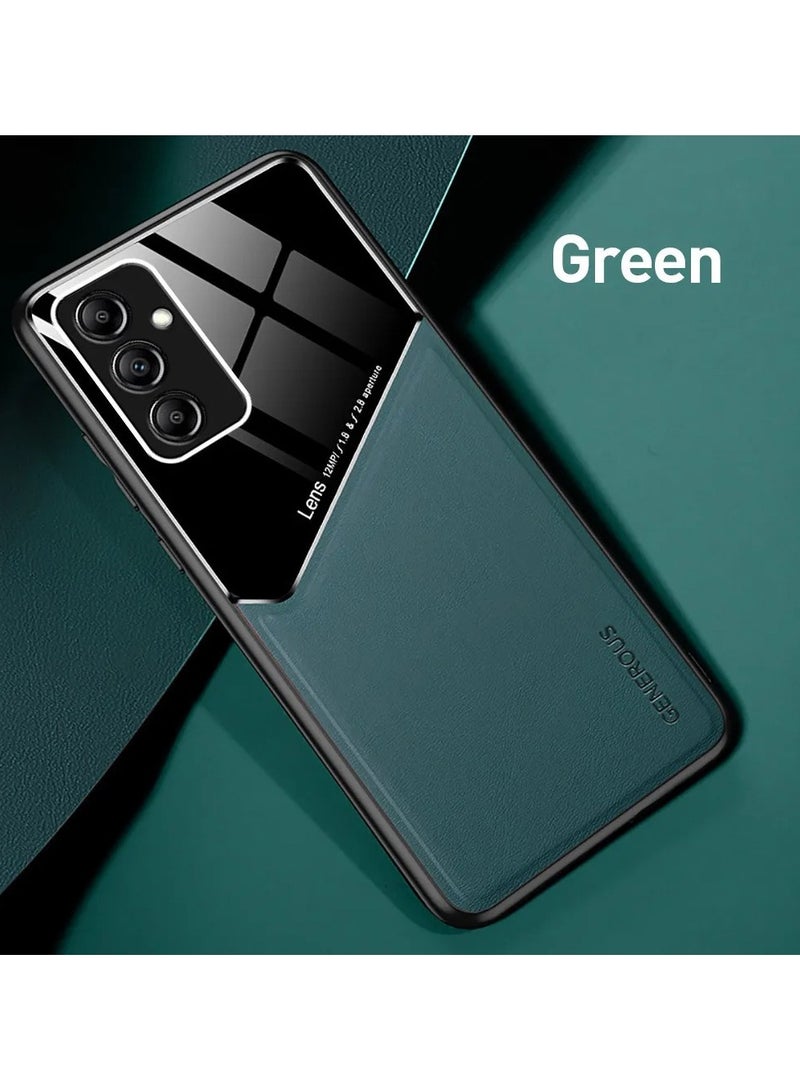 Case Compatible With Samsung Galaxy A34 Cover Luxury Leather And Glass With Car Magnetic Holder Phone Cover Soft Frame Silicone (Green) - Image 1