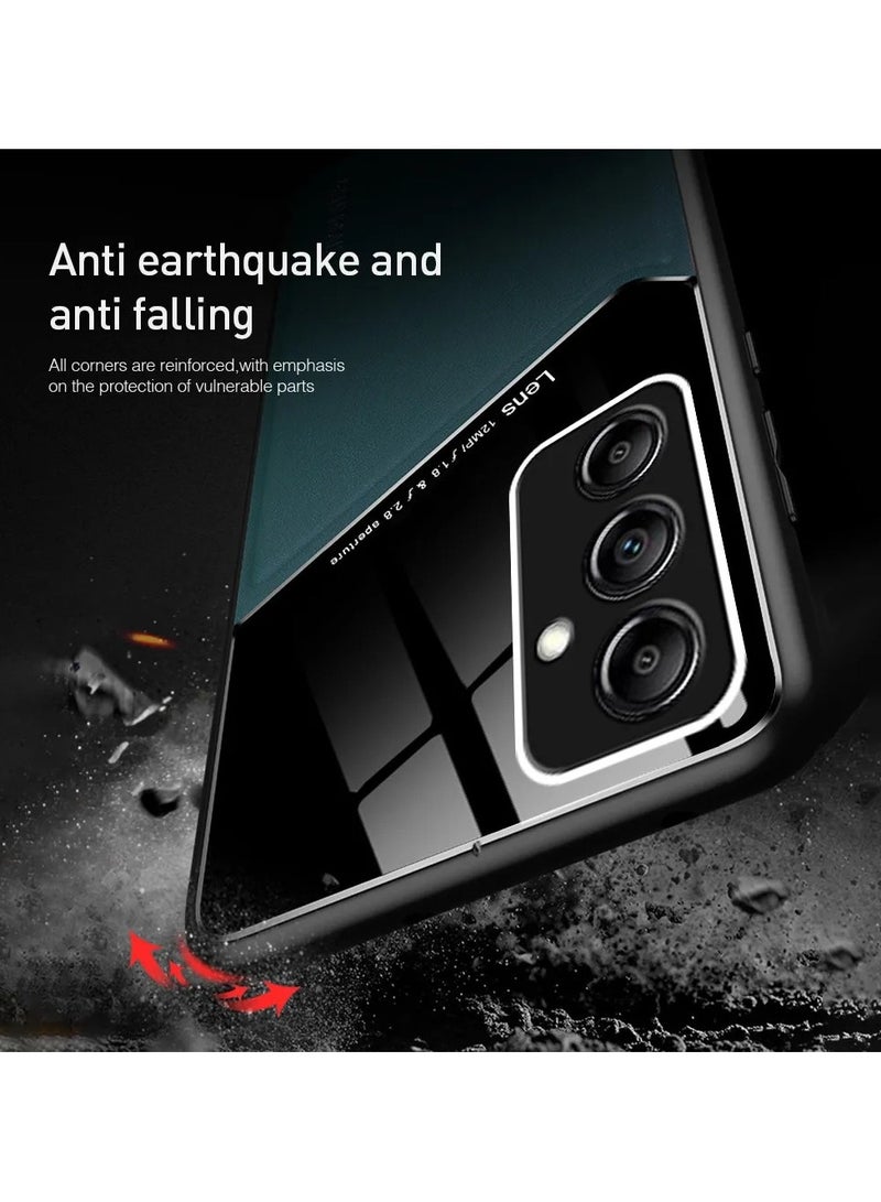 Case Compatible With Samsung Galaxy A34 Cover Luxury Leather And Glass With Car Magnetic Holder Phone Cover Soft Frame Silicone (Green) - Image 4