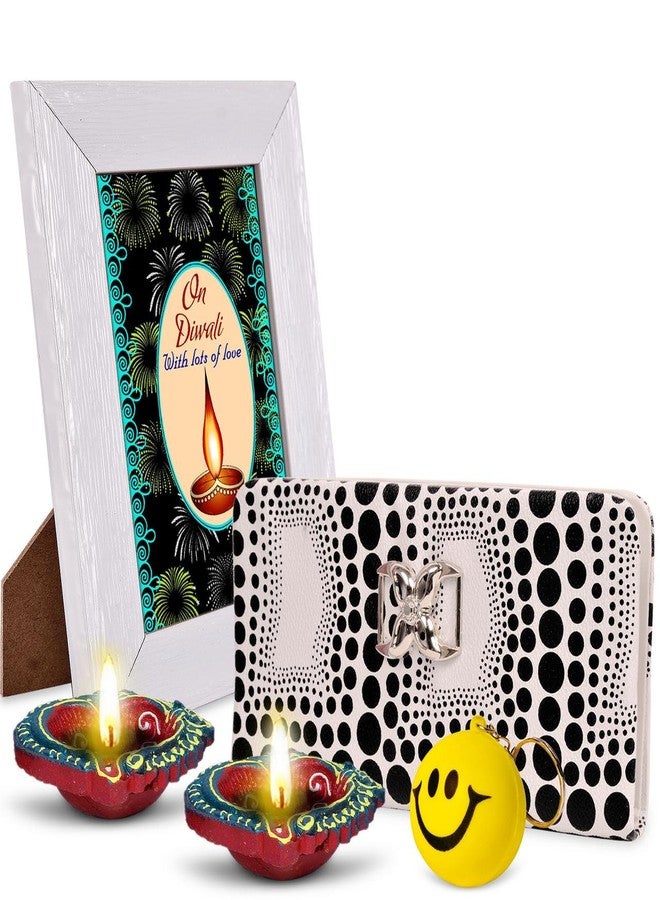 Alwaysgift On Diwali with Lots of Love 2 Diyas, Ladies Wallet, Smiley Keychain, Quotation Photo Frame Hamper - Image 1