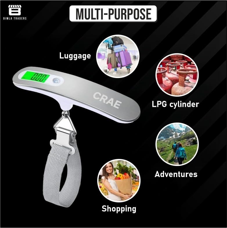 CRAE Electronic Portable Digital LED Screen Luggage Weighing Scale|Handheld Travel Weight Measuring Scale for Suitcases, Bags&Baggage, 50 kg/110 Lb For Multi-Purpose Use. Pack of 1 (JY-26) - Image 3