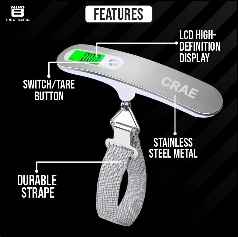 CRAE Electronic Portable Digital LED Screen Luggage Weighing Scale|Handheld Travel Weight Measuring Scale for Suitcases, Bags&Baggage, 50 kg/110 Lb For Multi-Purpose Use. Pack of 1 (JY-26) - Image 2