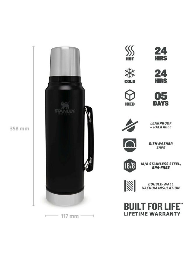 Stanley Classic Legendary Bottle 1L / 1.1QT – Matte Black BPA-Free Stainless Steel Thermos Flask | 24-Hour Hot & Cold Retention with Double-Wall Vacuum Insulation | Leakproof Twist Lid Doubles as Cup | Durable, Rustproof & Dishwasher Safe | Ideal for Travel, Office, and Outdoors