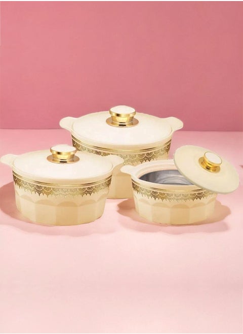 Rashi Shaheen Insulated Casserole Set of 3 Pieces-1800ml, 2600ml and 3600ml, Biege