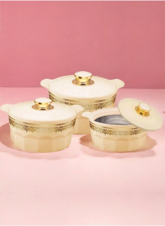 Rashi Shaheen Insulated Casserole Set of 3 Pieces-1800ml, 2600ml and 3600ml, Biege