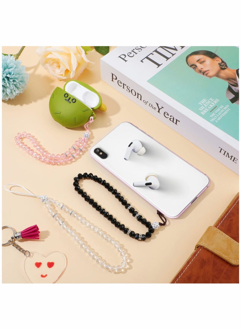 3 Pcs Cell Phone Lanyard Strap, Charm Bling Crystal Beads Hand Wrist Lanyard Strap String, Women's Wristlet for Cell Phone Camera Purse MP3 MP4 iPod PSP Keychain (Pink+White+Black) - Image 4