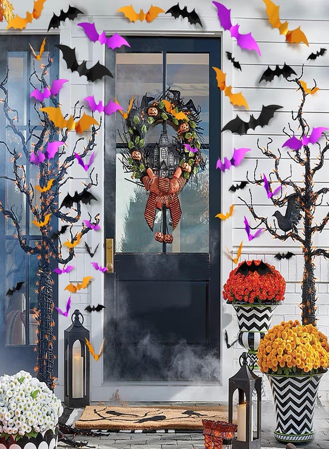 Bamamon 96 Pcs Bats Halloween Decoration Stickers, 3D Bat Wall Decor 5 Size Realistic PVC Black Orange Purple Bats DIY Home Decor Wall Decal Bathroom Indoor Outdoor Window Décor Halloween Party Supplies - Image 5