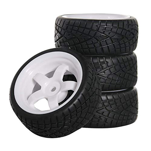 Share Goo ShareGoo OD 255 12mm Hex White 5Spoke Plastic Wheel Rims Rubber Tires Compatible with HSP HPI RC 110 On Road Racing Car - Image 1