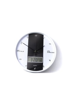 Generic New Style modern decorative round quartz wall clock large analoge display with LED digital display for date and time black & white, white frame, battery operated for homes and offices 30Cm - ck21  - Image 1