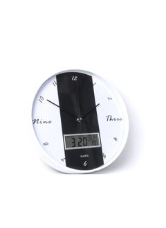 Generic New Style modern decorative round quartz wall clock large analoge display with LED digital display for date and time black & white, white frame, battery operated for homes and offices 30Cm - ck21  - Image 2