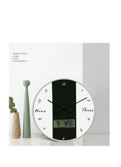 Generic New Style modern decorative round quartz wall clock large analoge display with LED digital display for date and time black & white, white frame, battery operated for homes and offices 30Cm - ck21  - Image 3