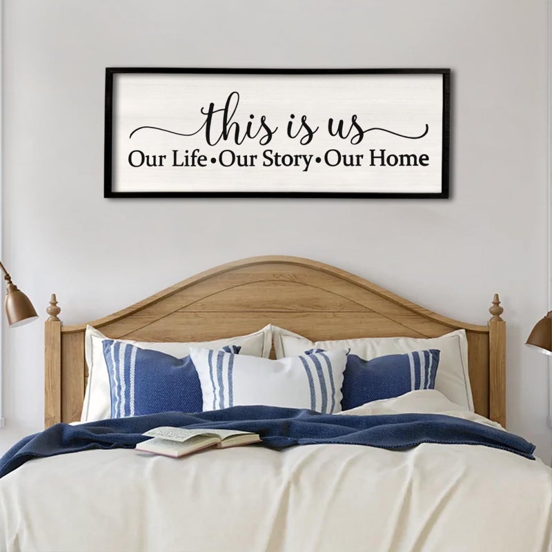 Surfapans This Is Us Sign Wall Decor for Bedroom 4015 Large Vintage Framed Wooden Modern Farmhouse Room Rustic Family Sign Wall Art Hanging Home Decor Black