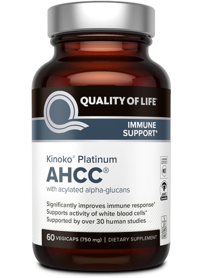 Quality of Life Labs Kinoko Platinum Ahcc Immune Support 60 Vegetarian Supplement  - Image 1