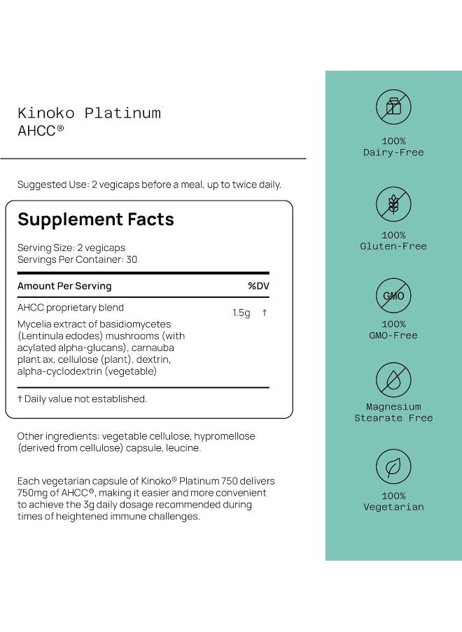 Quality of Life Labs Kinoko Platinum Ahcc Immune Support 60 Vegetarian Supplement  - Image 2