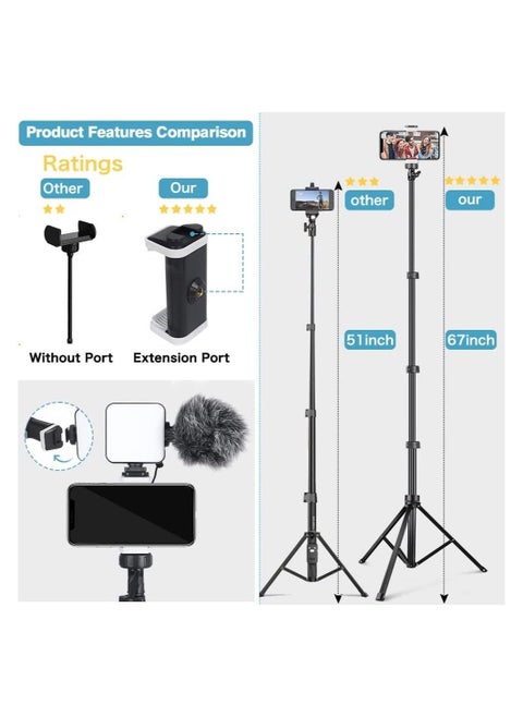 Phone Tripod Stand with Remote, Cell Phone Stand Tripod with Phone Holder for Vlogging，Recording, Compatible with iPhone&Android Phone
