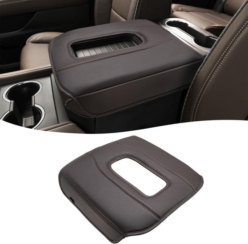 KBH Center Console Armrest Cover for 2019-2025 GMC Sierra & Chevy Silverado, 2021-2025 Yukon & Tahoe & Suburban, Bucket Seat Console, Leather Arm Rest Cover for Car, Brownstone - Image 1
