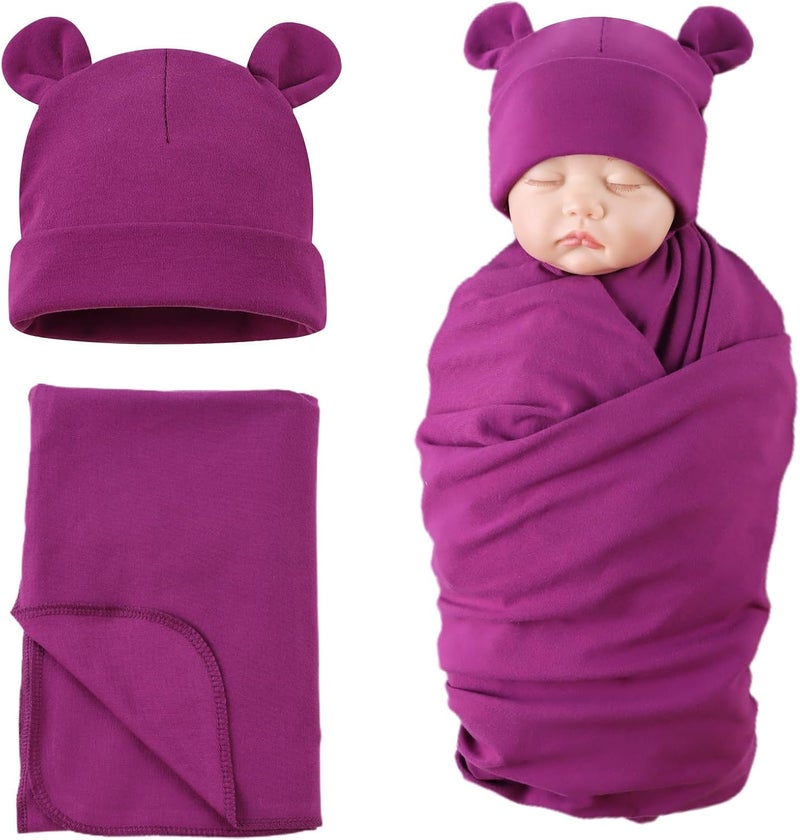 Pesaat Cotton Baby Swaddle Hat Set Newborn Infant Hats Receiving Blankets for Baby Boys Girls - Image 1