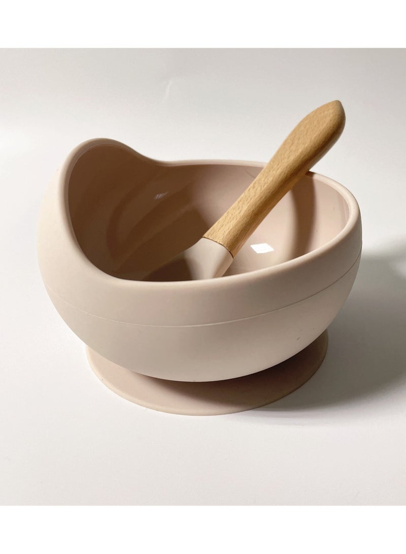 طقم مكون من قطعتين من أدوات إطعام الأطفال المصنوعة من السيليكون مع شفط ووعاء سيليكون وملعقة للأطفال - Image 1