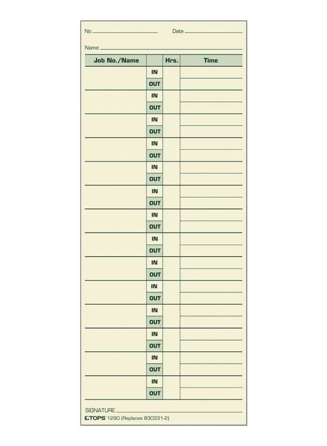 Job Cards, 2-Sided, 3-1/2" x 8-1/2", Manila, Green Print Front/Back, 500-Count (1290)