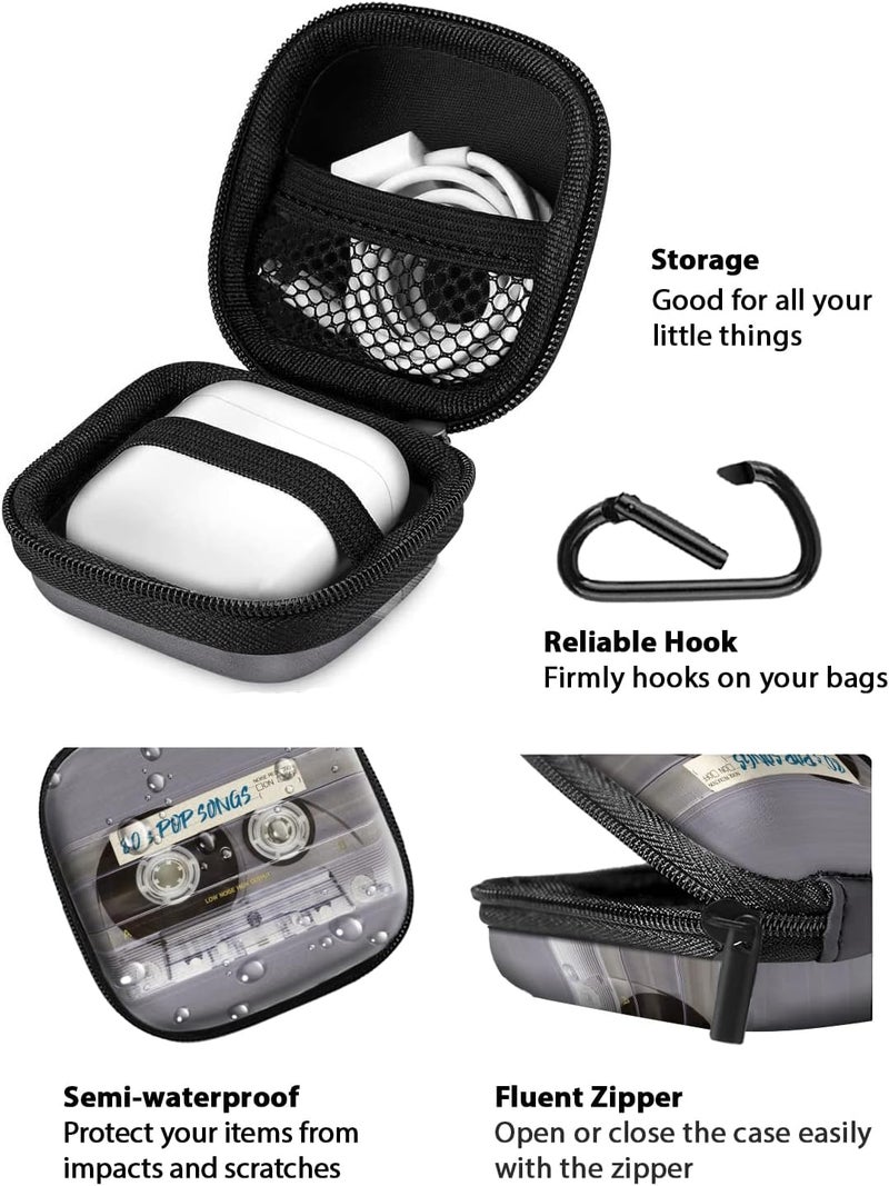 WIRESTER Portable Wireless Headphone Case, Earphone Storage Bag Carrying Case, Earbud Holder with Black Carabiner Compatible with Apple Airpods - Retro Clear Cassette Tape Pop Songs - Image 3