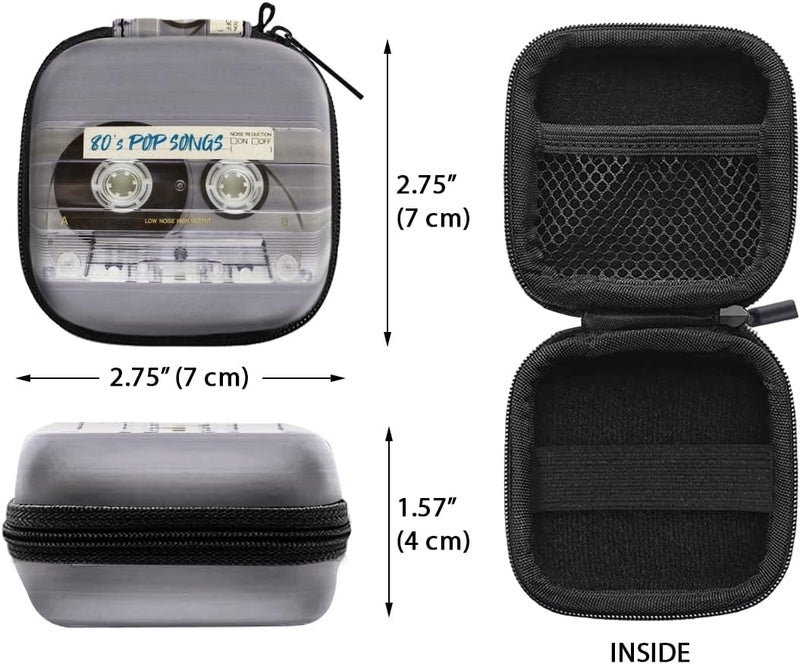WIRESTER Portable Wireless Headphone Case, Earphone Storage Bag Carrying Case, Earbud Holder with Black Carabiner Compatible with Apple Airpods - Retro Clear Cassette Tape Pop Songs - Image 2