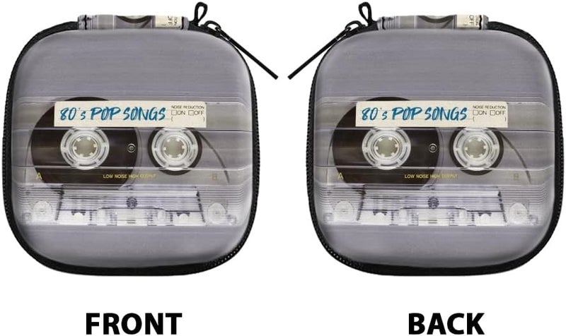 WIRESTER Portable Wireless Headphone Case, Earphone Storage Bag Carrying Case, Earbud Holder with Black Carabiner Compatible with Apple Airpods - Retro Clear Cassette Tape Pop Songs - Image 1