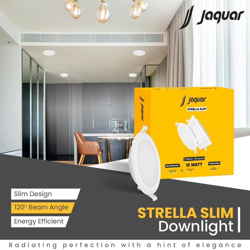 Jaquar Strella Slim 15W Round Recess Down Light - Warm White, Energy Efficient LED Ceiling Light for Home and Office (Pack of 1), Polycarbonate - Image 2