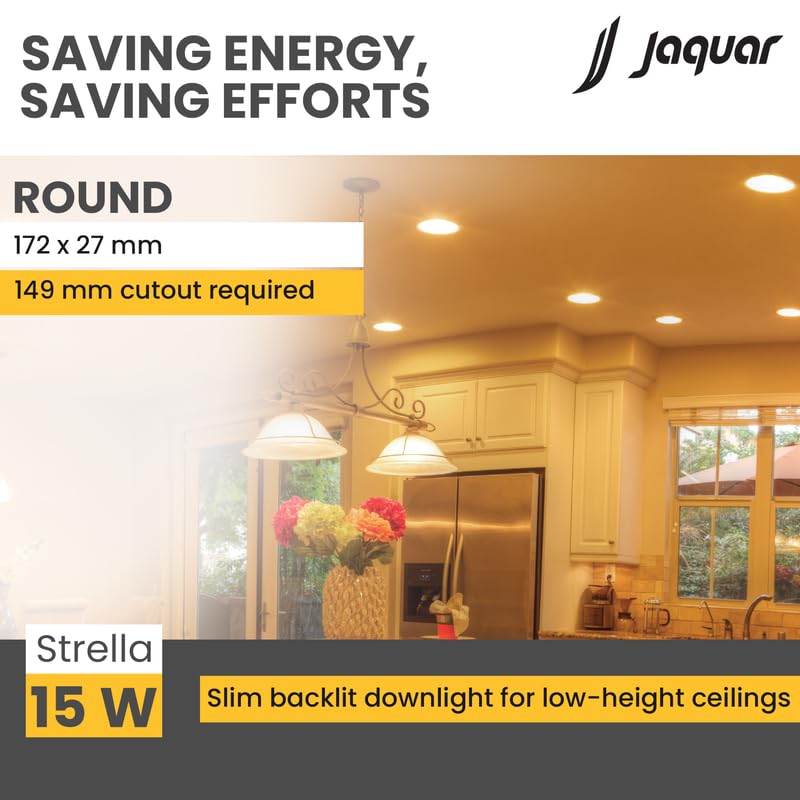 Jaquar Strella Slim 15W Round Recess Down Light - Warm White, Energy Efficient LED Ceiling Light for Home and Office (Pack of 1), Polycarbonate - Image 4