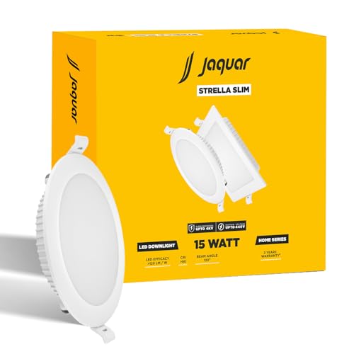 Jaquar Strella Slim 15W Round Recess Down Light - Warm White, Energy Efficient LED Ceiling Light for Home and Office (Pack of 1), Polycarbonate - Image 1