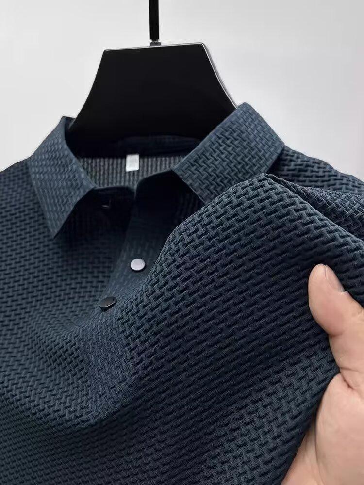 Ice Silk Short-sleeved T-shirt Mens Summer Thin Mesh Fast Polo Half-sleeved Breathable Cool Turnaround Top Business Top Kc a12 blue 
