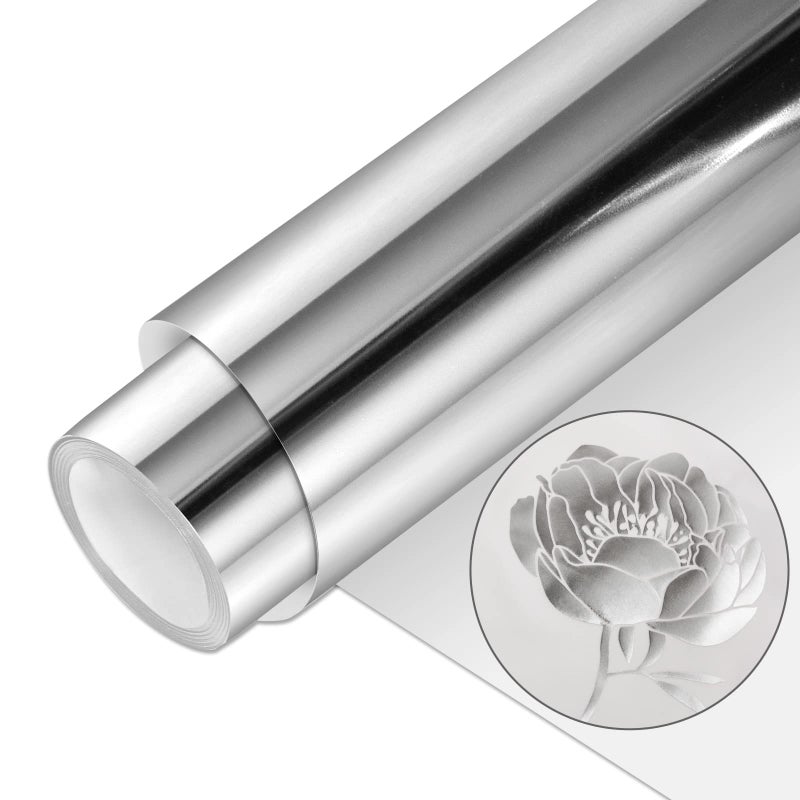 VINYL FROG Silver Metallic Foil Heat Transfer Vinyl 12" x5ft Silver HTV Vinyl Roll Chrome Iron on Vinyl Easy to Cut & Weed DIY Heat Press Design for T-Shirts - Image 1