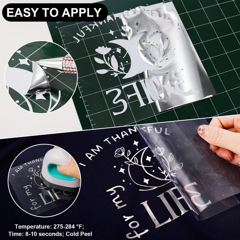 VINYL FROG Silver Metallic Foil Heat Transfer Vinyl 12" x5ft Silver HTV Vinyl Roll Chrome Iron on Vinyl Easy to Cut & Weed DIY Heat Press Design for T-Shirts - Image 3